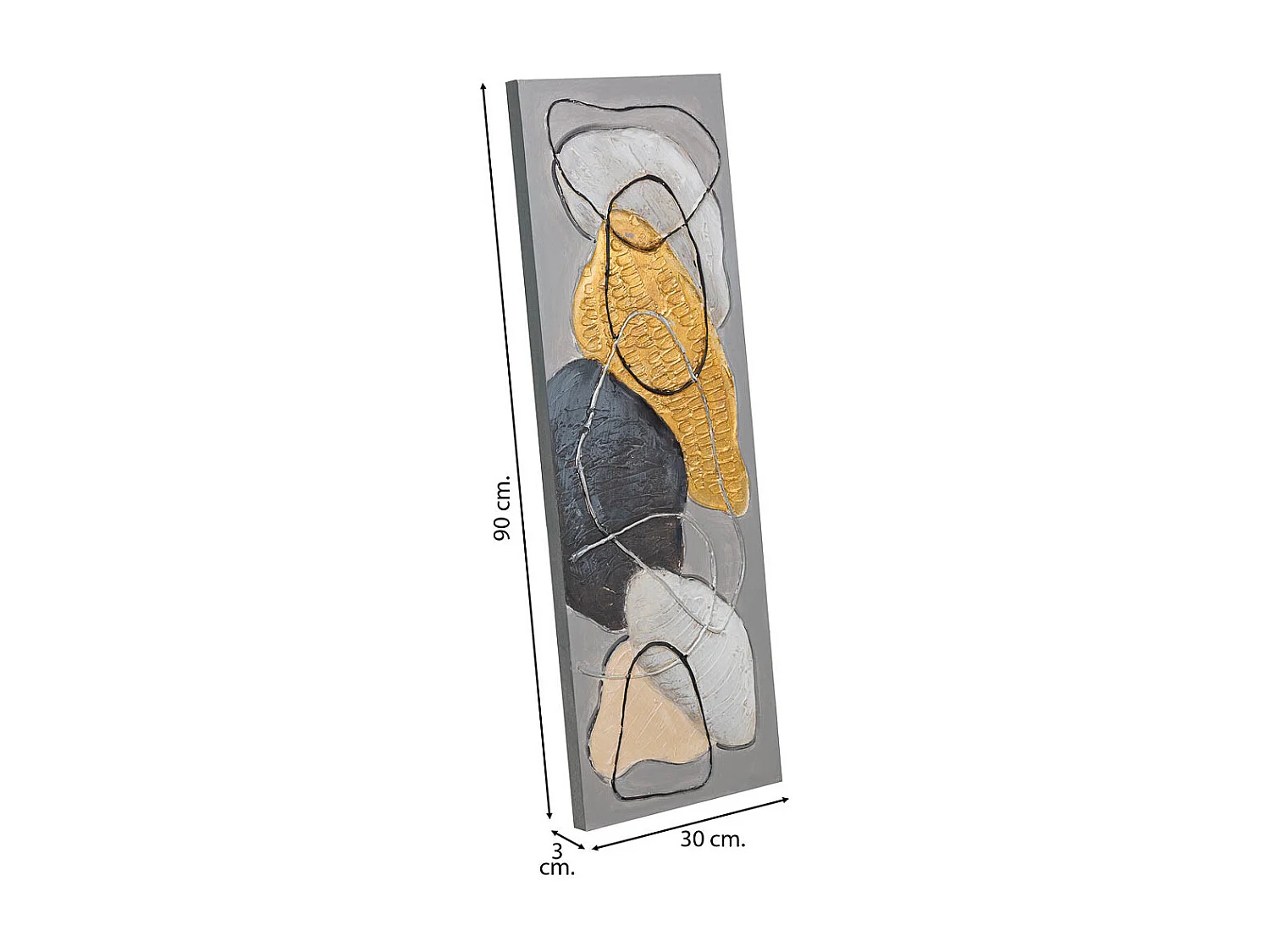 Cuadro pintado a mano con relieve gris 30x90x3