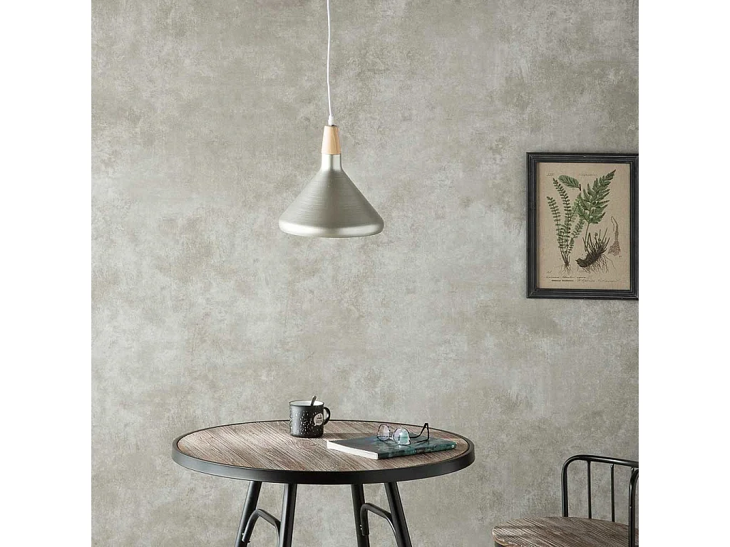 Silberne Deckenleuchte aus Holz und Metall 27x27x30