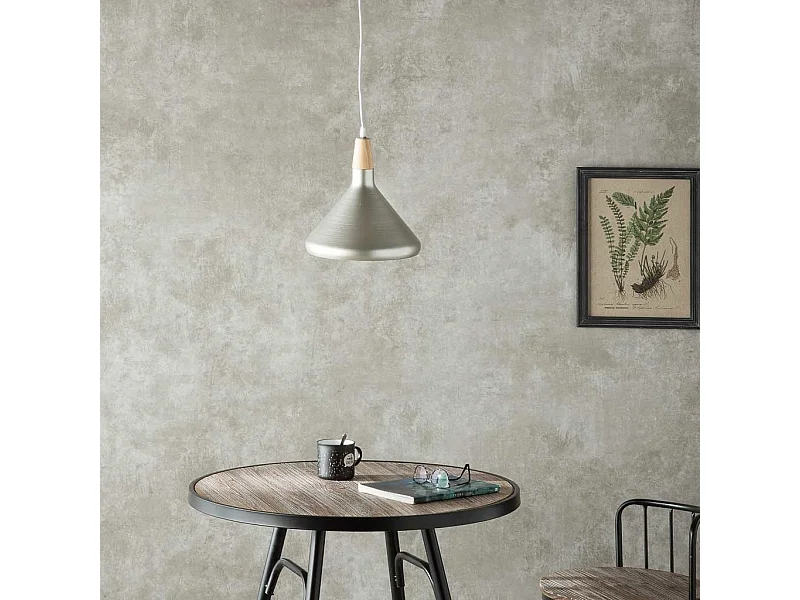 Lámpara de techo de madera y metal plateada 27x27x30