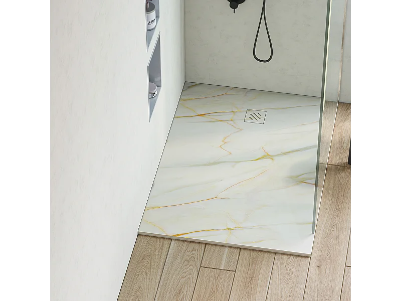 Receveur de Douche Extraplat  80x180cm Impression Calacata Gold - Résine Minérale - Antidérapant - RÉSIGRÈS