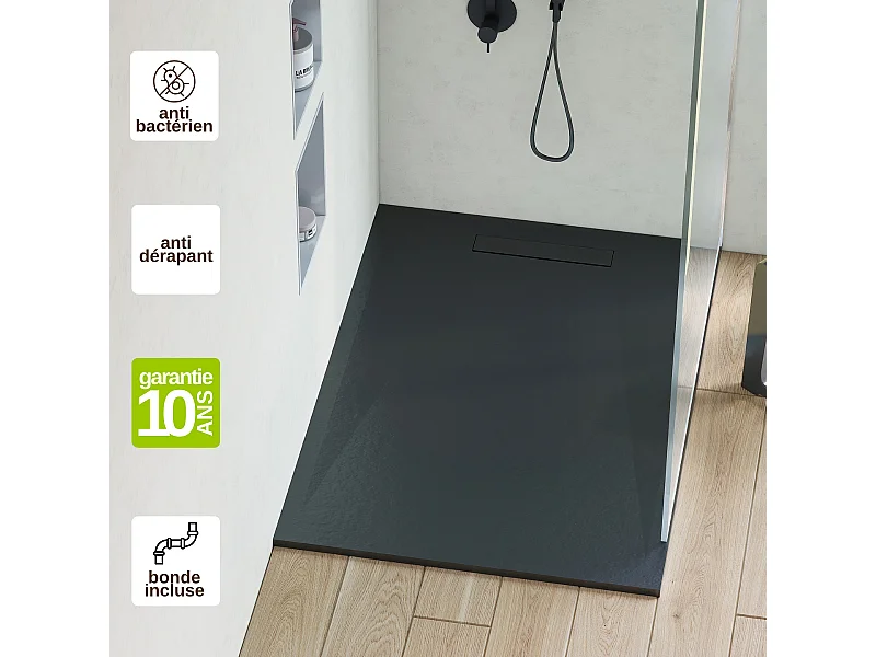 Receveur de Douche Extraplat 100X180x2,8cm Blanc en Résine Minérale – Antidérapant,Texture Ardoise - ADICIONAL RÉSIGRÈS