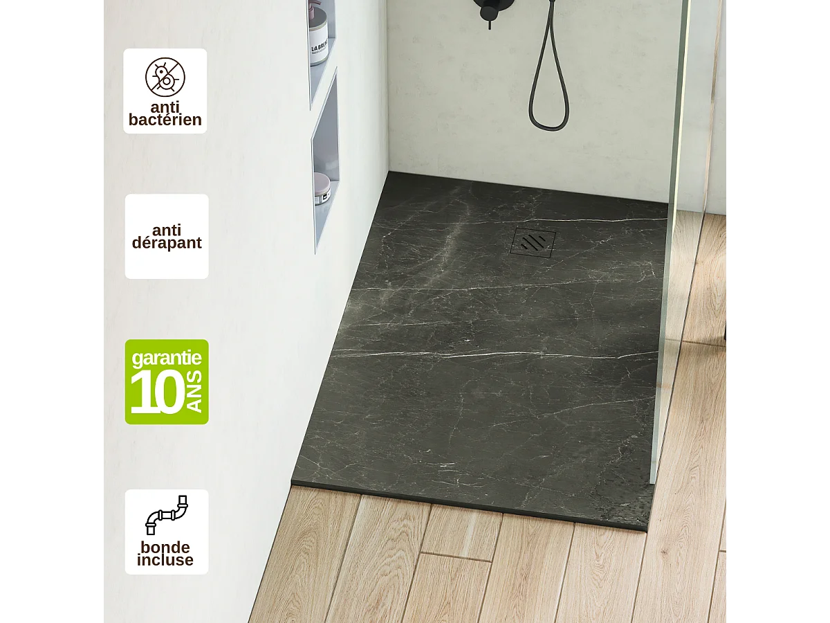 Receveur de Douche Extraplat  90x180cm Impression Marquina - Résine Minérale - Antidérapant - RÉSIGRÈS