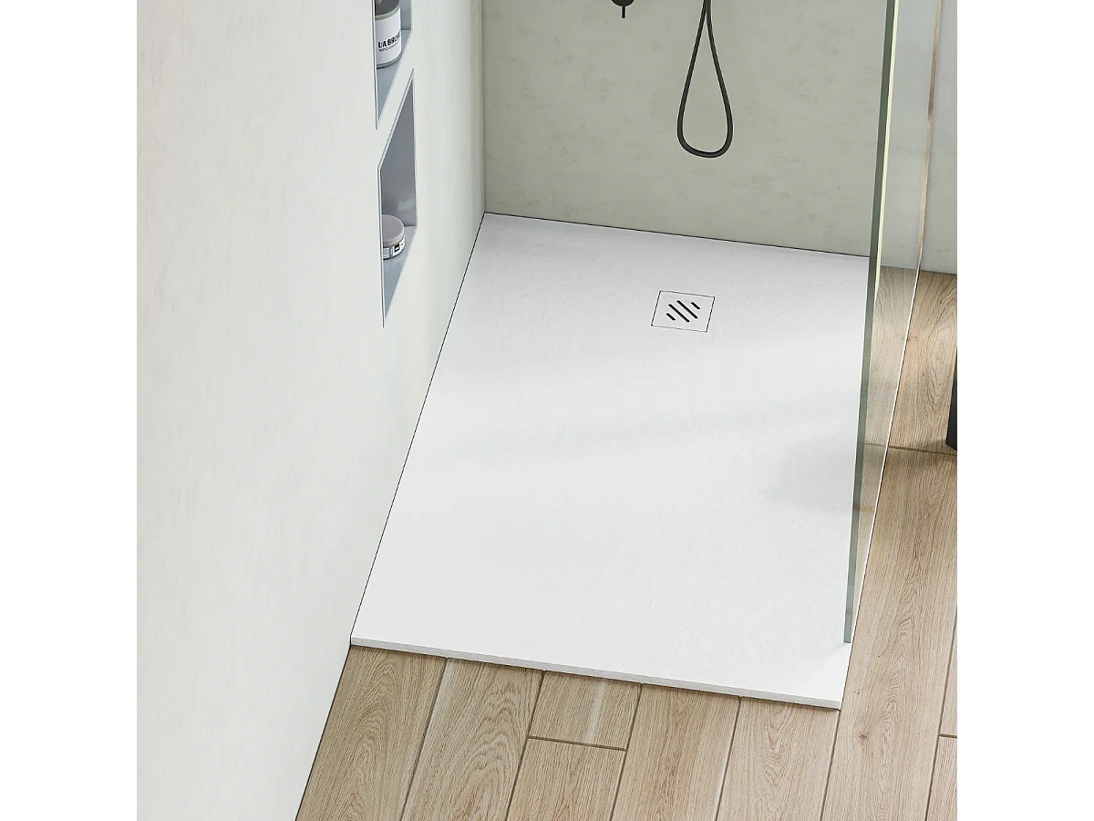Receveur de Douche Extraplat 70X90cm Blanc - Résine Minérale - Antidérapant - Effet Pierre Naturelle - RÉSIGRÈS.