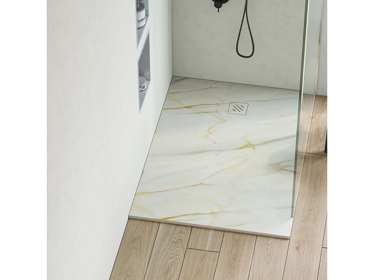 Receveur de Douche Extraplat  100x200cm Impression Calacata Gold - Résine Minérale - Antidérapant - RÉSIGRÈS