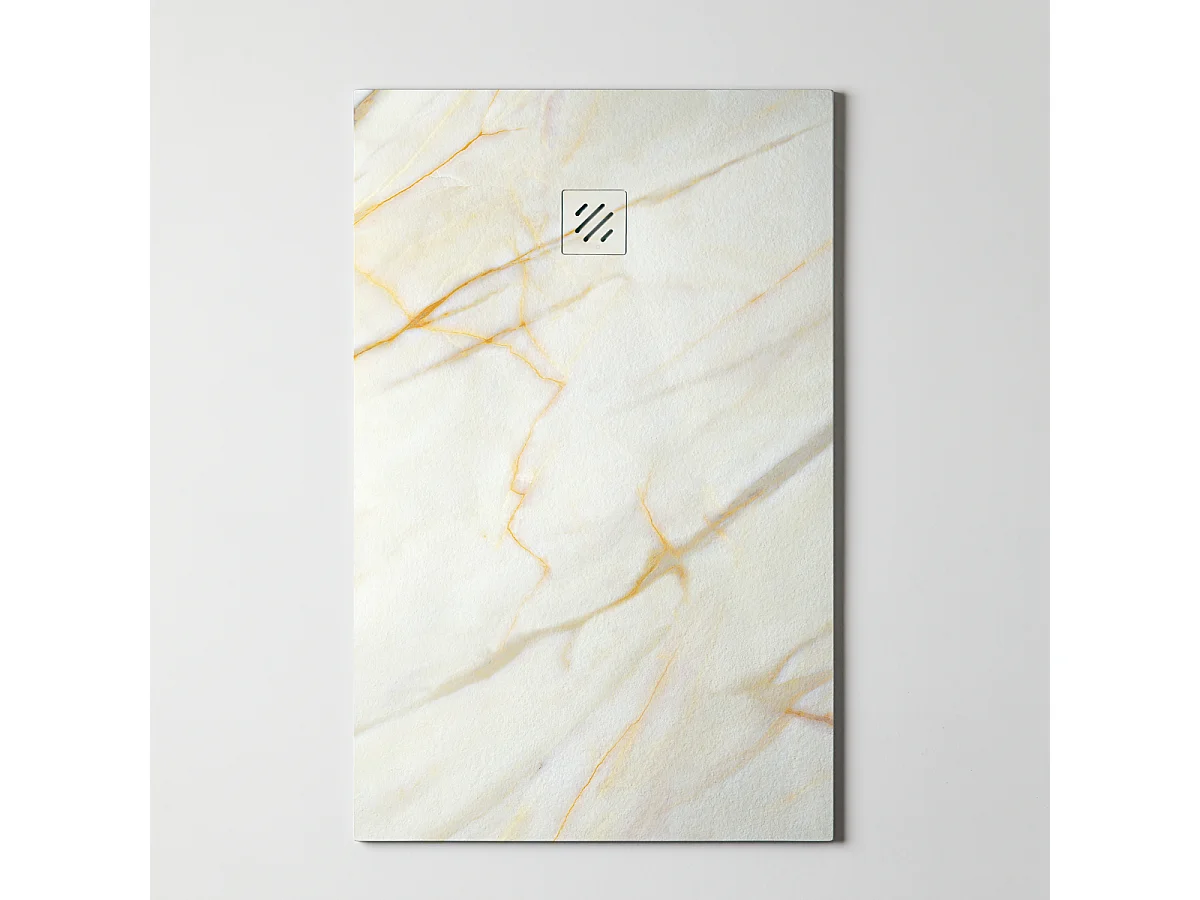 Receveur de Douche Extraplat  80x160x2,6cm – Impression Calacata Gold en Résine Minérale - Antidérapant - RÉSIGRÈS