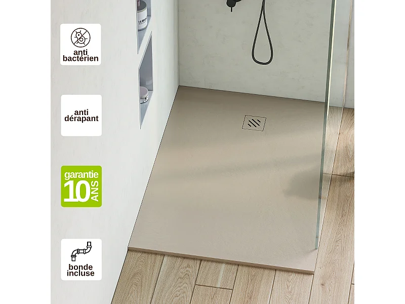 Receveur de Douche Extraplat 70x170x2,6cm Beige en Résine Minérale – Antidérapant, Texture Ardoise - MINIMO RÉSIGRÈS