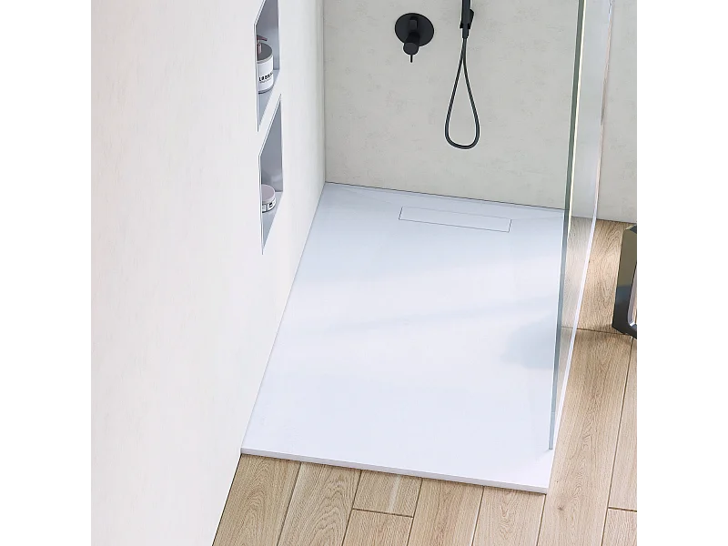 Receveur de Douche Extraplat 70X120cm Blanc - Résine Minérale - Antidérapant - Effet Pierre Naturelle - RÉSIGRÈS.