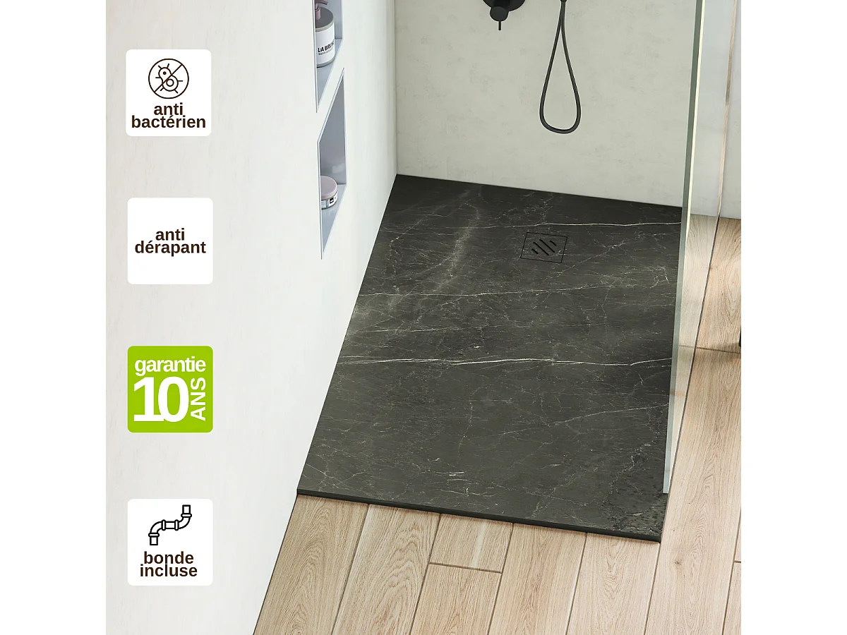 Receveur de Douche Extraplat  90x140x2,6cm – Impression Marquina en Résine Minérale - Antidérapant - RÉSIGRÈS