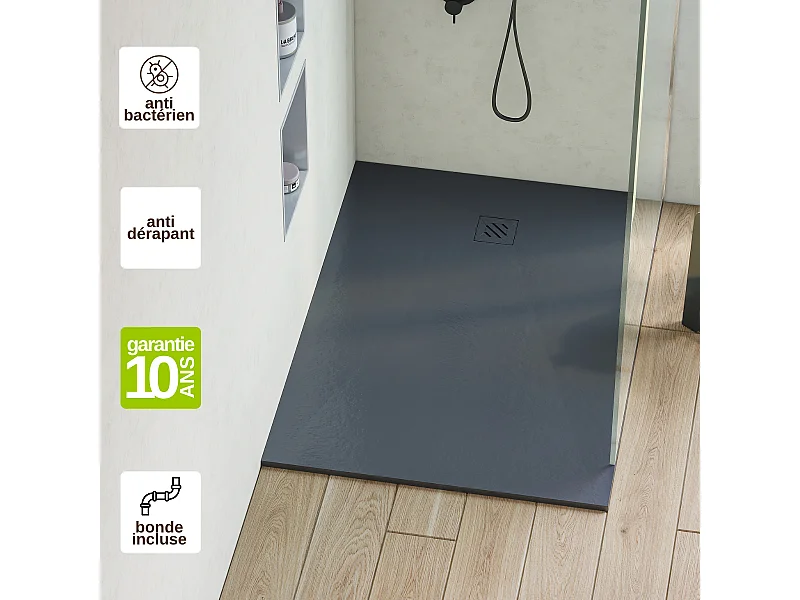 Receveur de Douche Extraplat 100x200x2,6cm Blanc en Résine Minérale – Antidérapant, Texture Ardoise - MINIMO RÉSIGRÈS