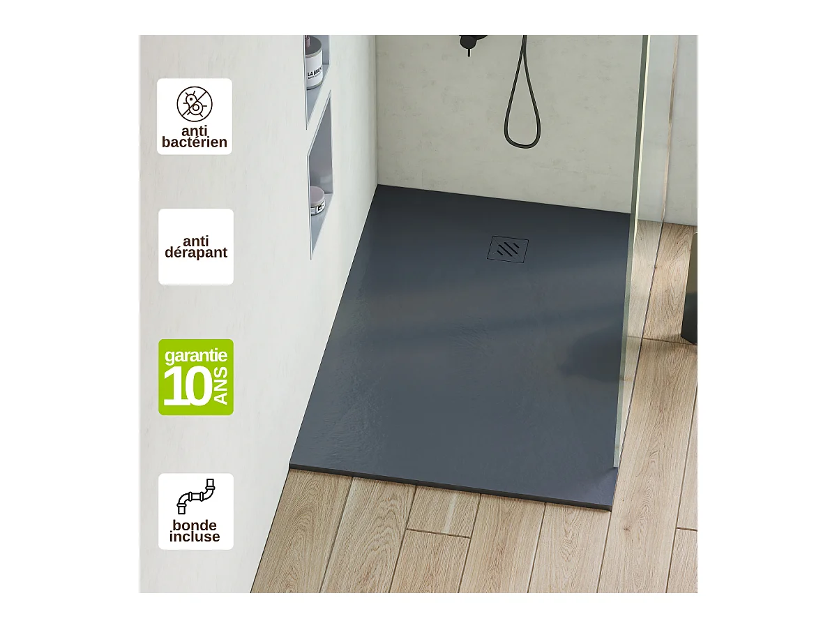 Receveur de Douche Extraplat 100x200x2,6cm Blanc en Résine Minérale – Antidérapant, Texture Ardoise - MINIMO RÉSIGRÈS