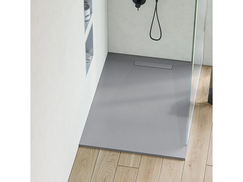 Receveur de Douche Extraplat 70X140cm Gris - Résine Minérale - Antidérapant - Effet Pierre Naturelle - RÉSIGRÈS.