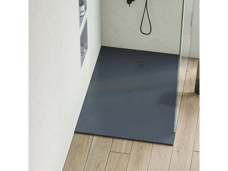 Receveur de Douche Extraplat 70x120cm Graphite - Résine Minérale - Antidérapant - Effet Pierre Naturelle - RÉSIGRÈS.