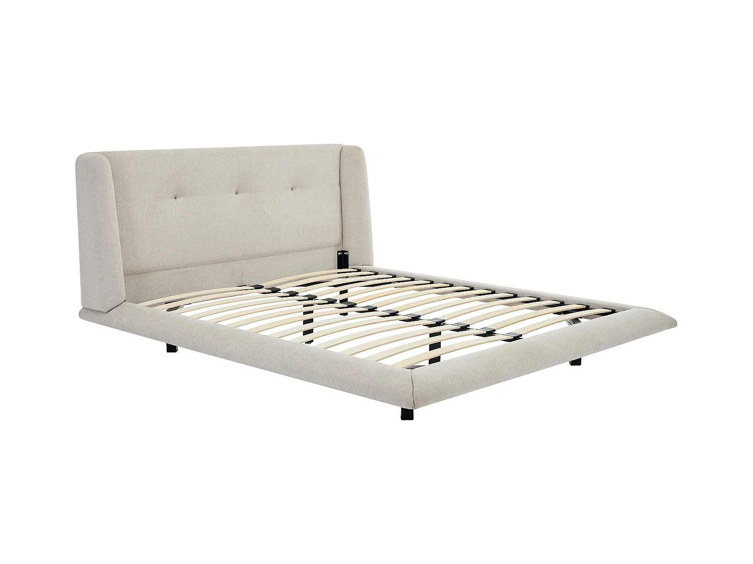 Bed 140 x 190 cm met hoofdbord met capitons - Stof - Beige + matras - PENAVI