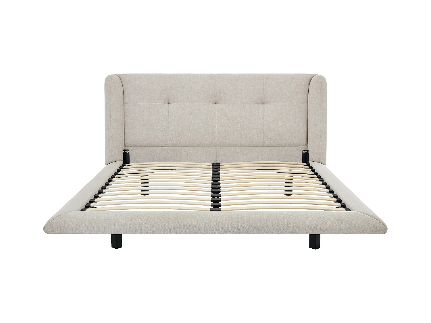 Bed 140 x 190 cm met hoofdbord met capitons - Stof - Beige + matras - PENAVI
