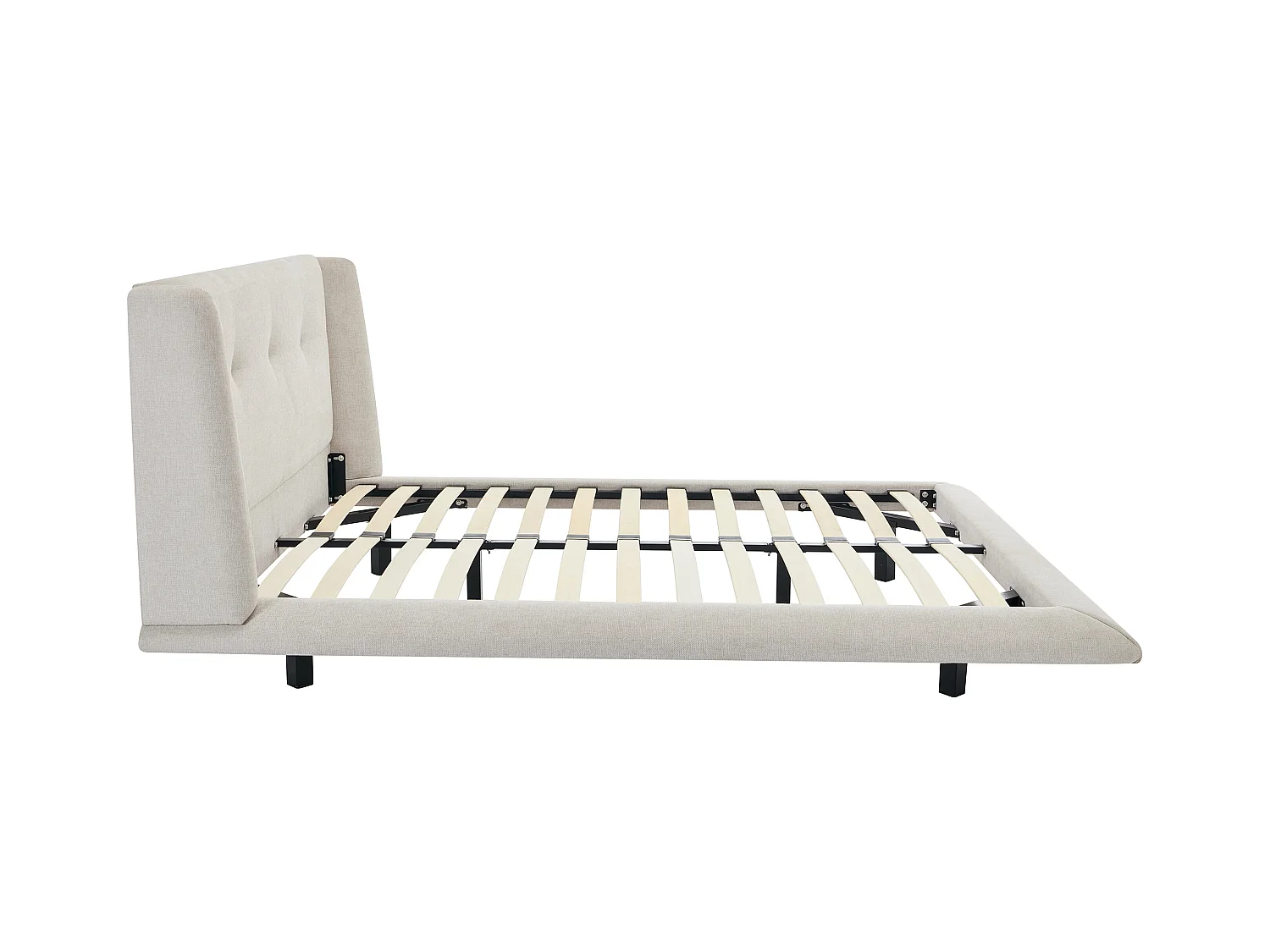 Bed 140 x 190 cm met hoofdbord met capitons - Stof - Beige + matras - PENAVI