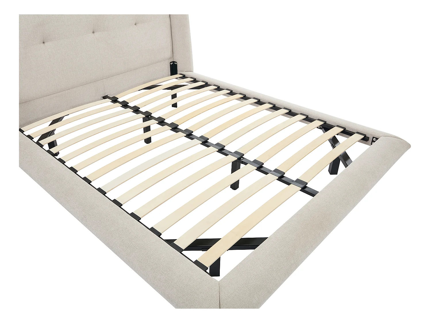 Bed 140 x 190 cm met hoofdbord met capitons - Stof - Beige + matras - PENAVI
