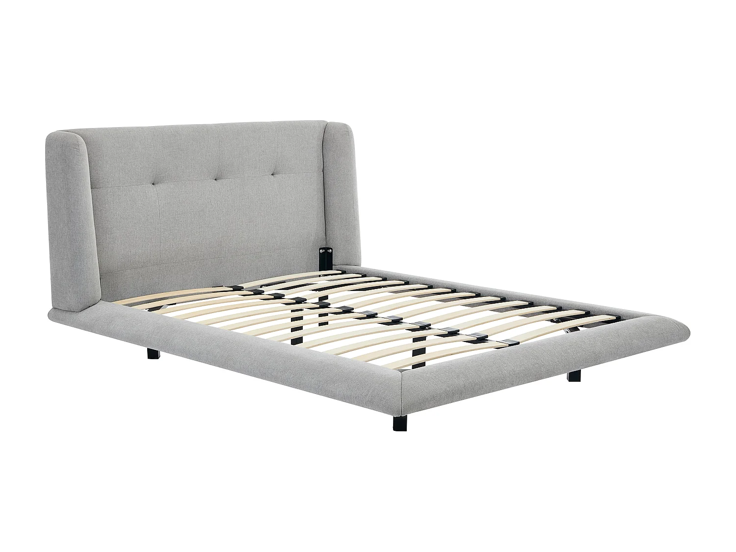Lit 140 x 190 cm avec tête de lit capitonnée - Tissu - Gris clair + Matelas - PENAVI