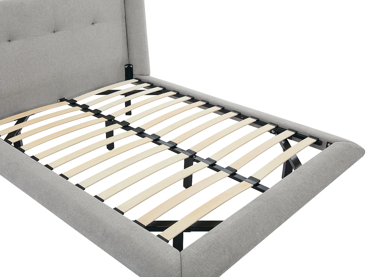 Lit 140 x 190 cm avec tête de lit capitonnée - Tissu - Gris clair + Matelas - PENAVI
