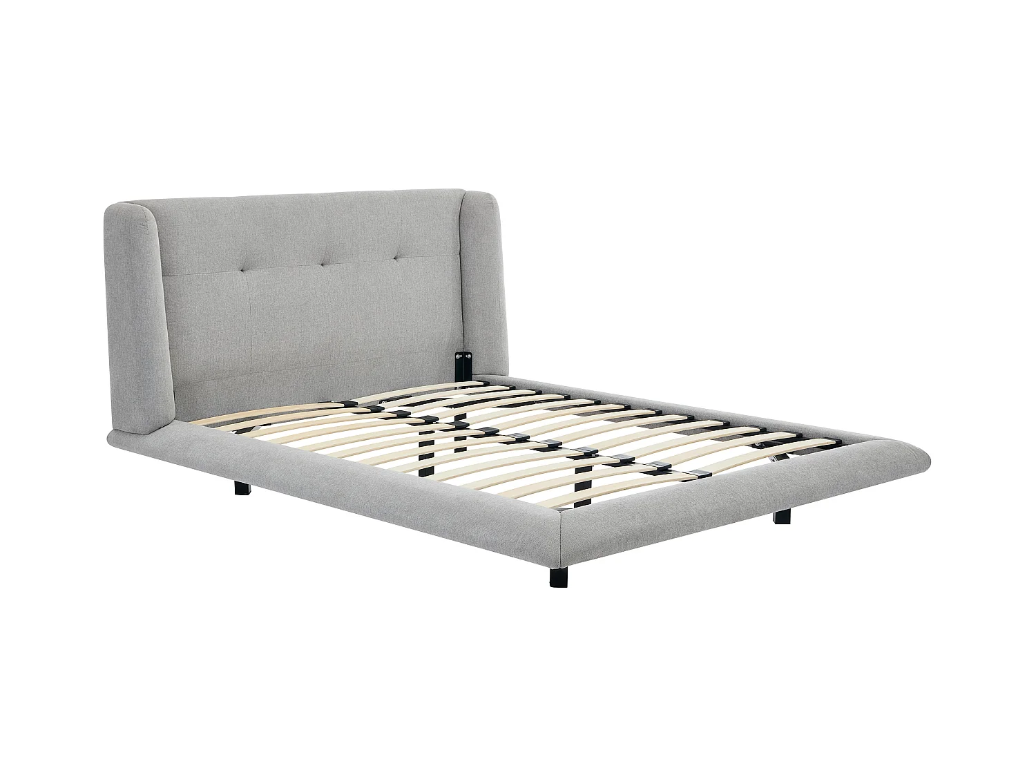 Bed 160 x 200 cm met hoofdbord met capitons - Stof - Lichtgrijs + matras - PENAVI