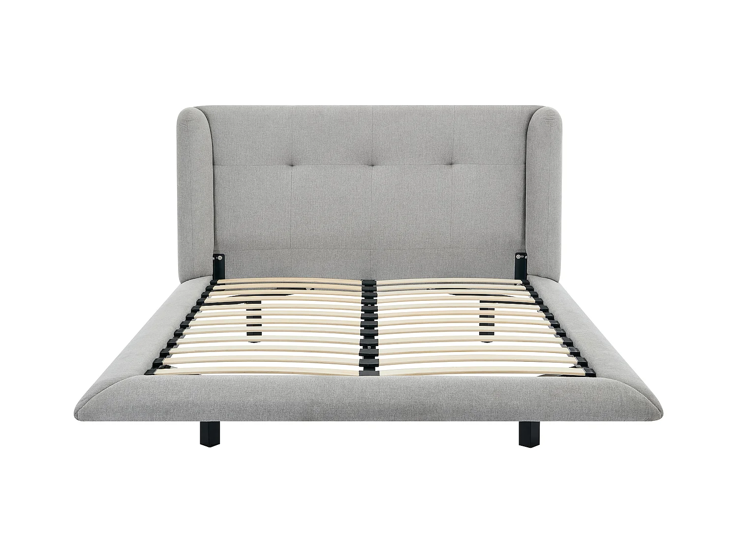 Bed 160 x 200 cm met hoofdbord met capitons - Stof - Lichtgrijs + matras - PENAVI