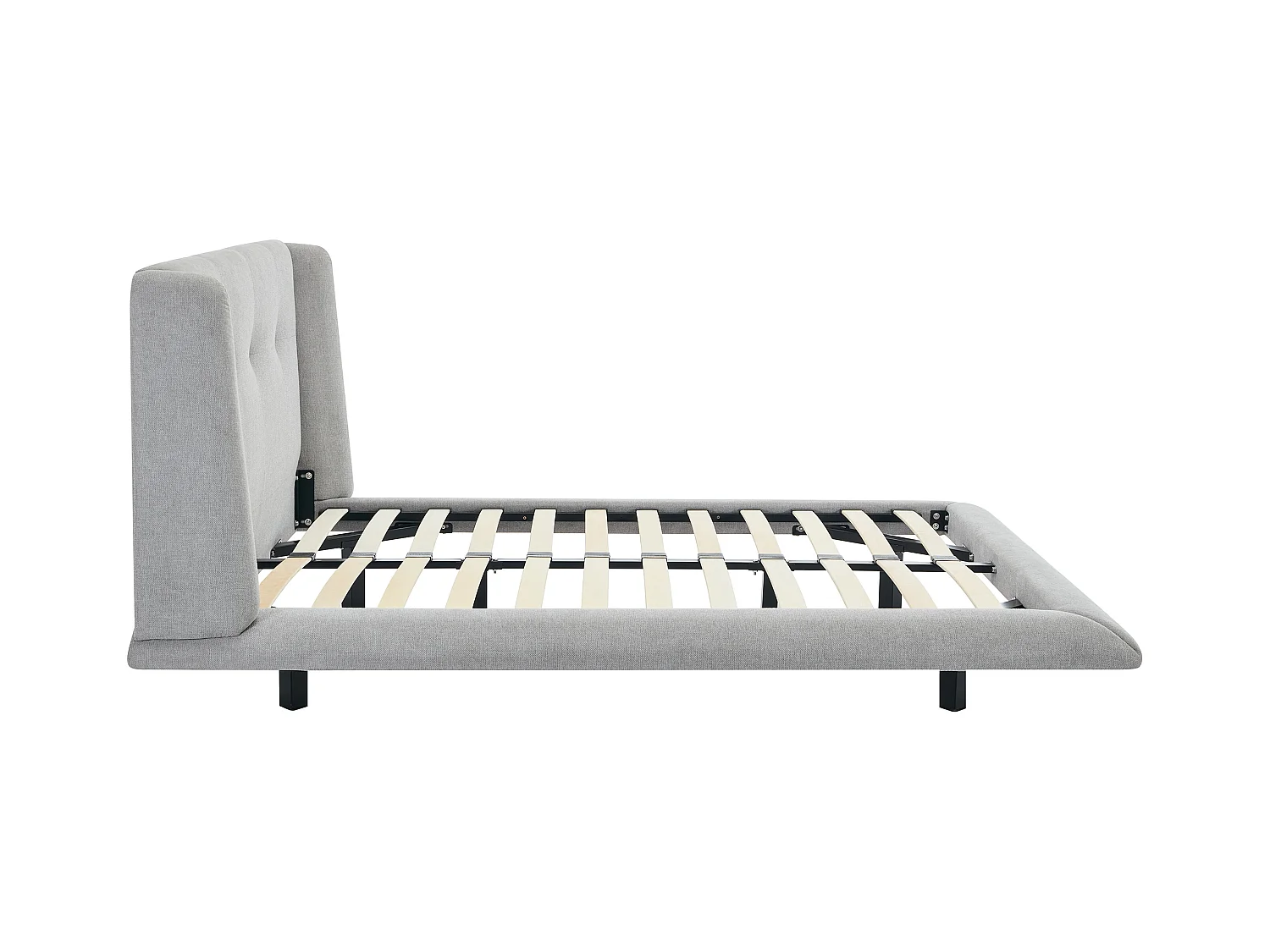 Bed 160 x 200 cm met hoofdbord met capitons - Stof - Lichtgrijs + matras - PENAVI