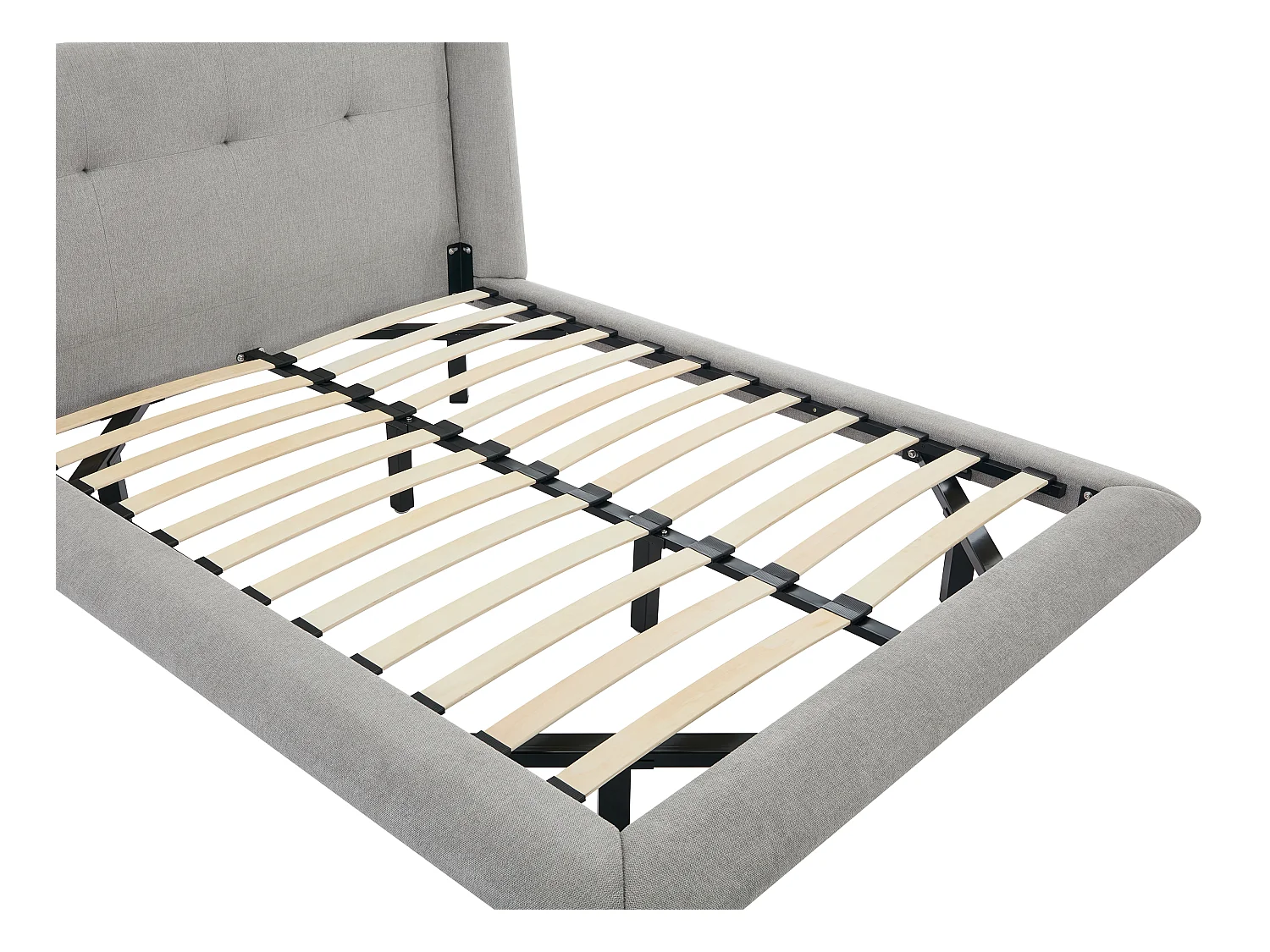 Bed 160 x 200 cm met hoofdbord met capitons - Stof - Lichtgrijs + matras - PENAVI