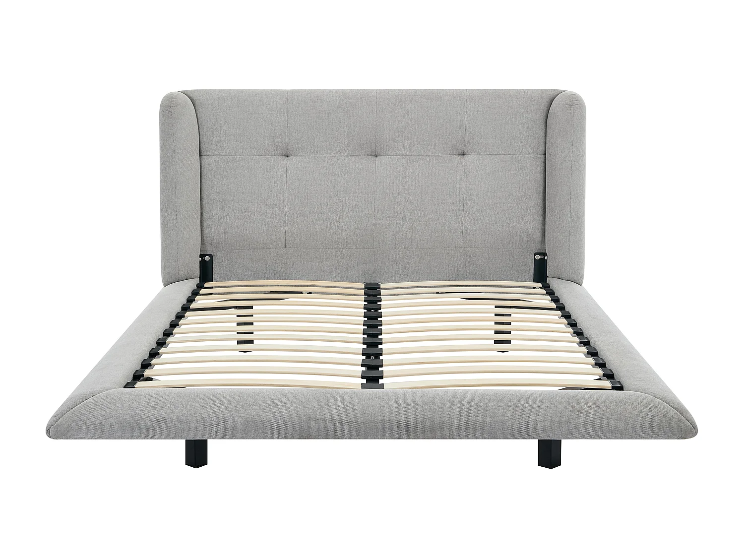 Lit 160 x 200 cm avec tête de lit capitonnée - Tissu - Gris clair + Matelas - PENAVI