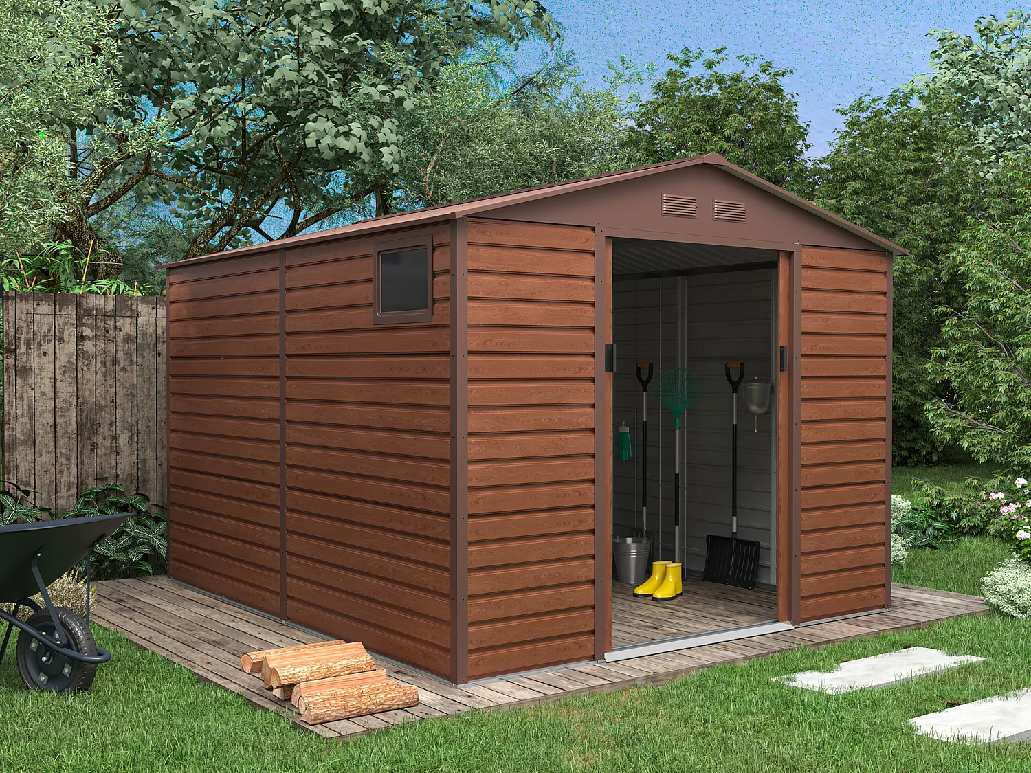 Abri de jardin métal en acier galvanisé effet bois  - 8,94 m² - ADELMO