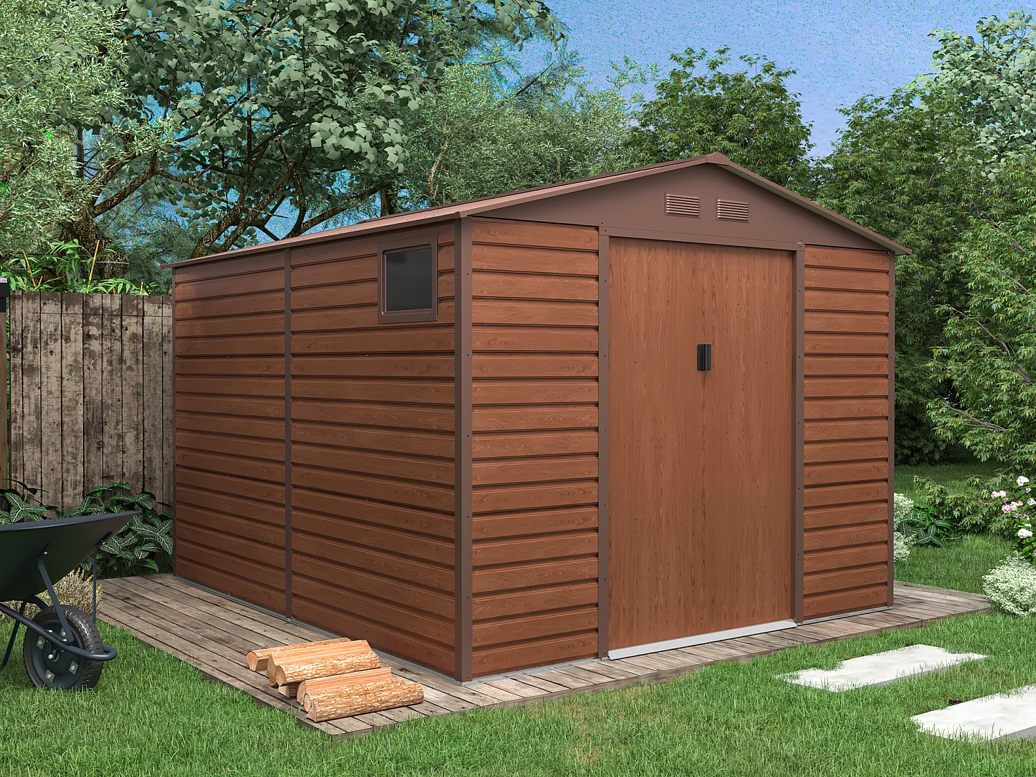 Abri de jardin métal en acier galvanisé effet bois  - 8,94 m² - ADELMO