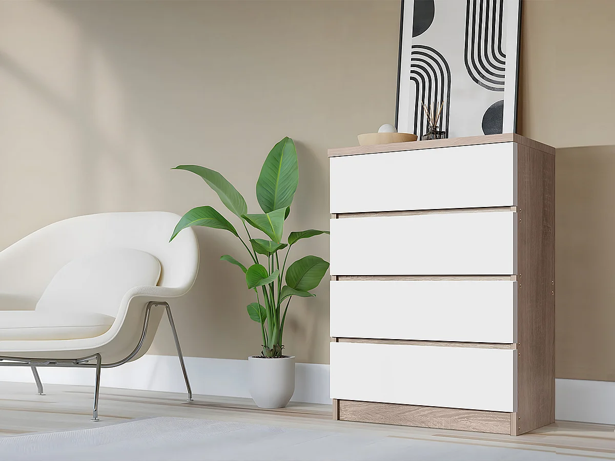 Cómoda Milan 4 gavetas (Carvalho Claro, Branco)