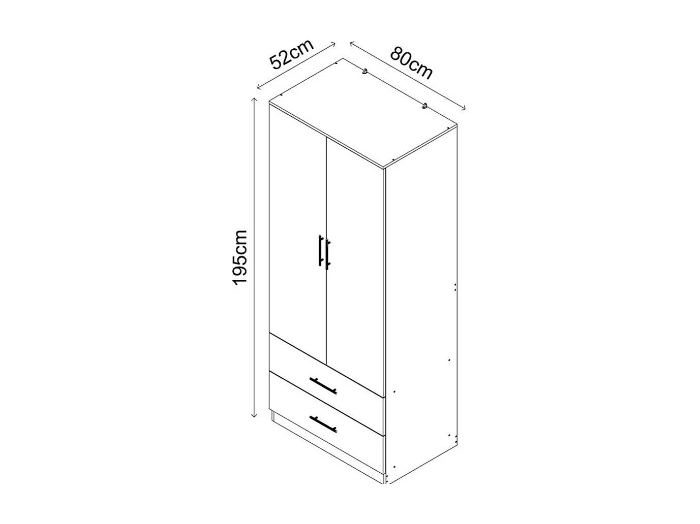 Roupeiro Milan (Branco, Carvalho Claro)(2 Portas de Abrir, 2 Gavetas)