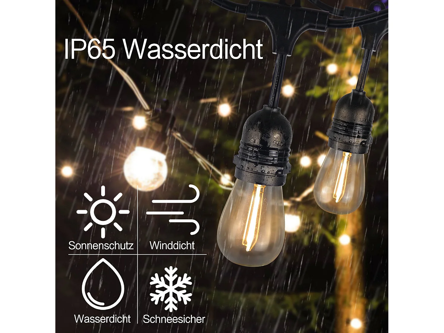 NETTLIFE LED-Lichterkette für den Außenbereich, 15 m, Gartenlicht, IP65, wasserdicht, 16 Glühbirnen