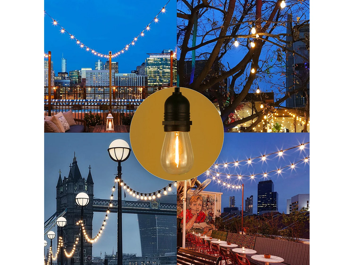 NETTLIFE LED-lichtsnoer voor buiten, 15 m, tuinverlichting, IP65, waterdicht, 16 lampen