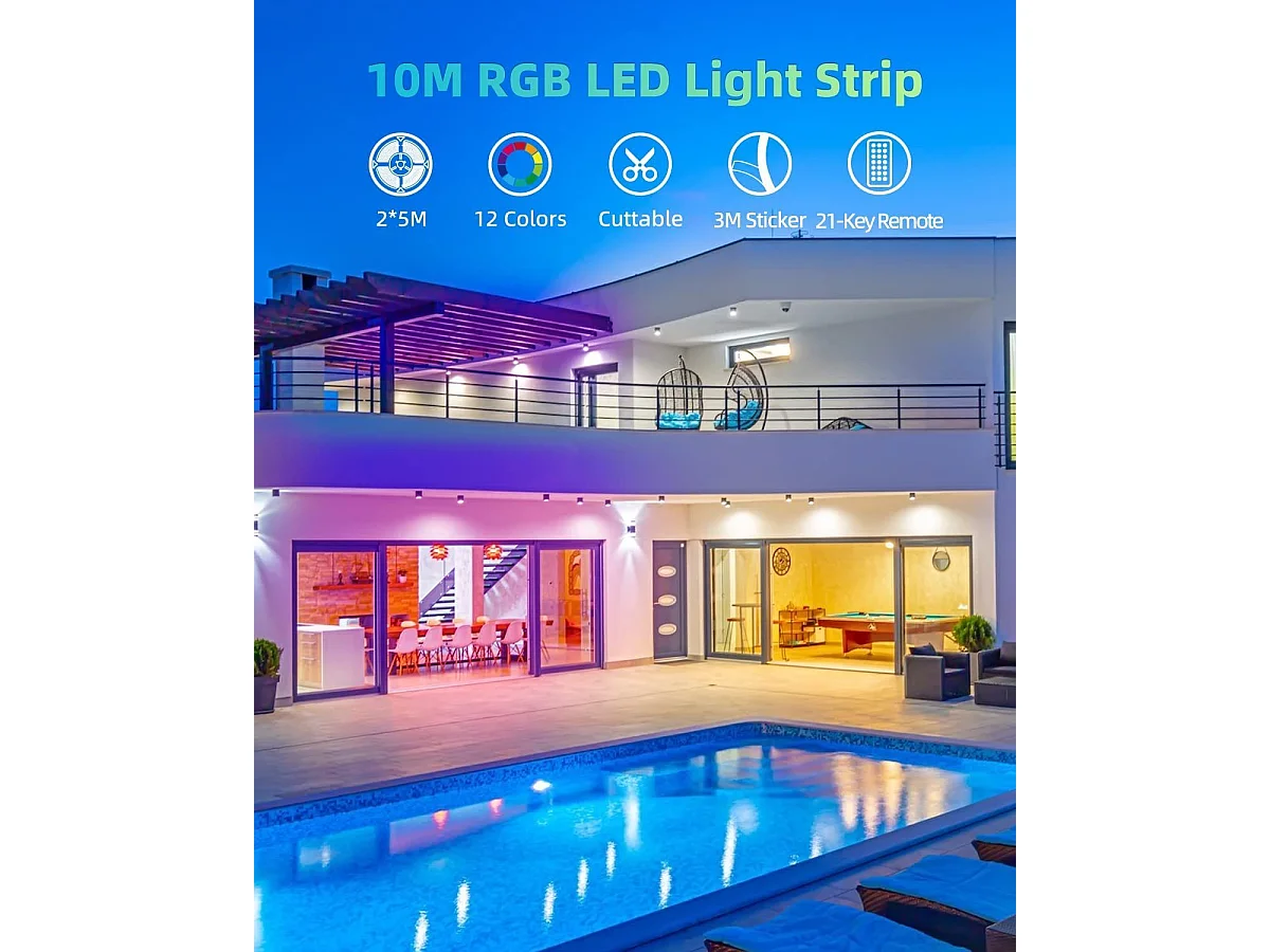 NETTLIFE LED-strip 10m Zelfklevende RGB LED-strip met afstandsbediening