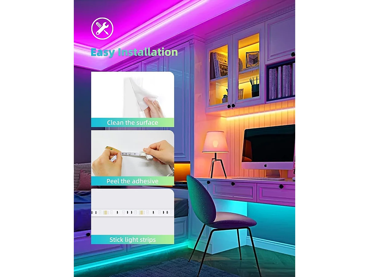 NETTLIFE LED-strip 10m Zelfklevende RGB LED-strip met afstandsbediening