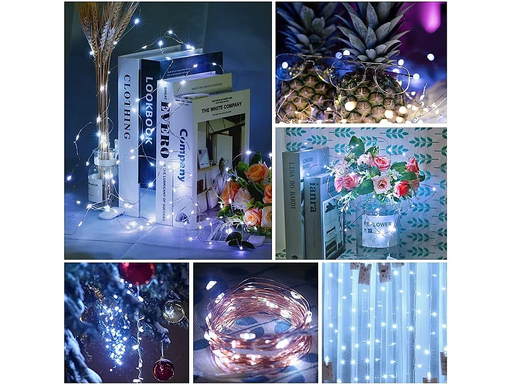 NETTLIFE LED-Lichterkette, 8er-Pack, 2 m, kaltweißer Kupferdraht mit batteriebetriebener Lichterkette