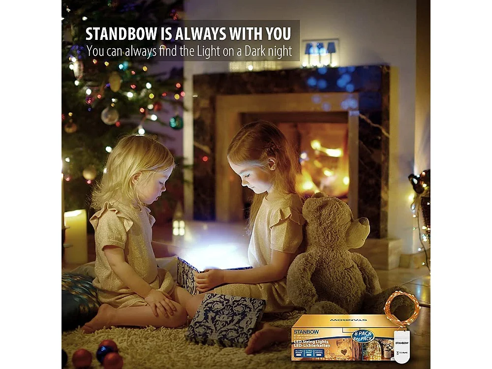 NETTLIFE LED-Lichterkette, 8er-Pack, 2 m, kaltweißer Kupferdraht mit batteriebetriebener Lichterkette