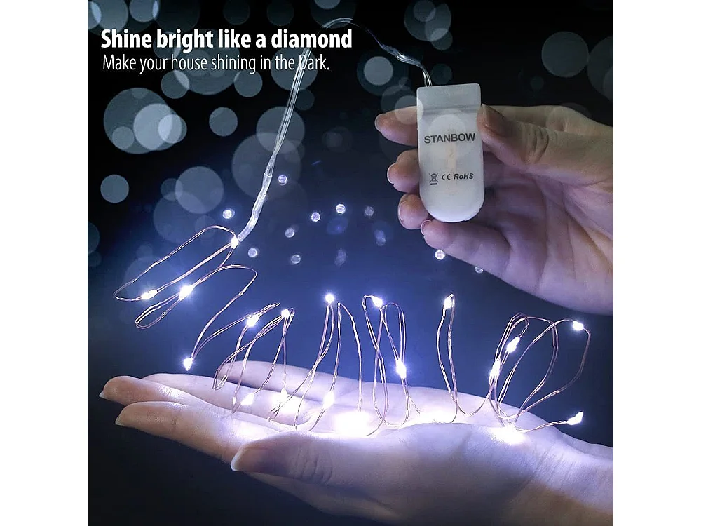 NETTLIFE Guirlande Lumineuse LED Pack de 8 Fil de Cuivre Blanc Froid 2M avec Chaîne Lumineuse à Batterie