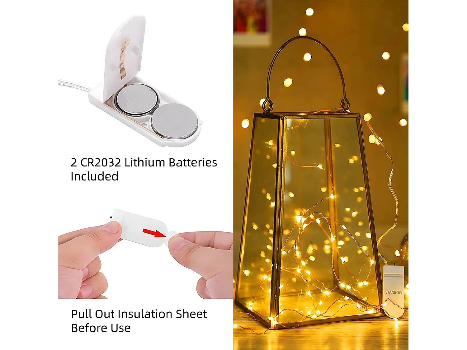 NETTLIFE Guirlande Lumineuse LED Pack de 8 Fil de Cuivre Blanc Chaud 2M avec Chaîne Lumineuse à Batterie