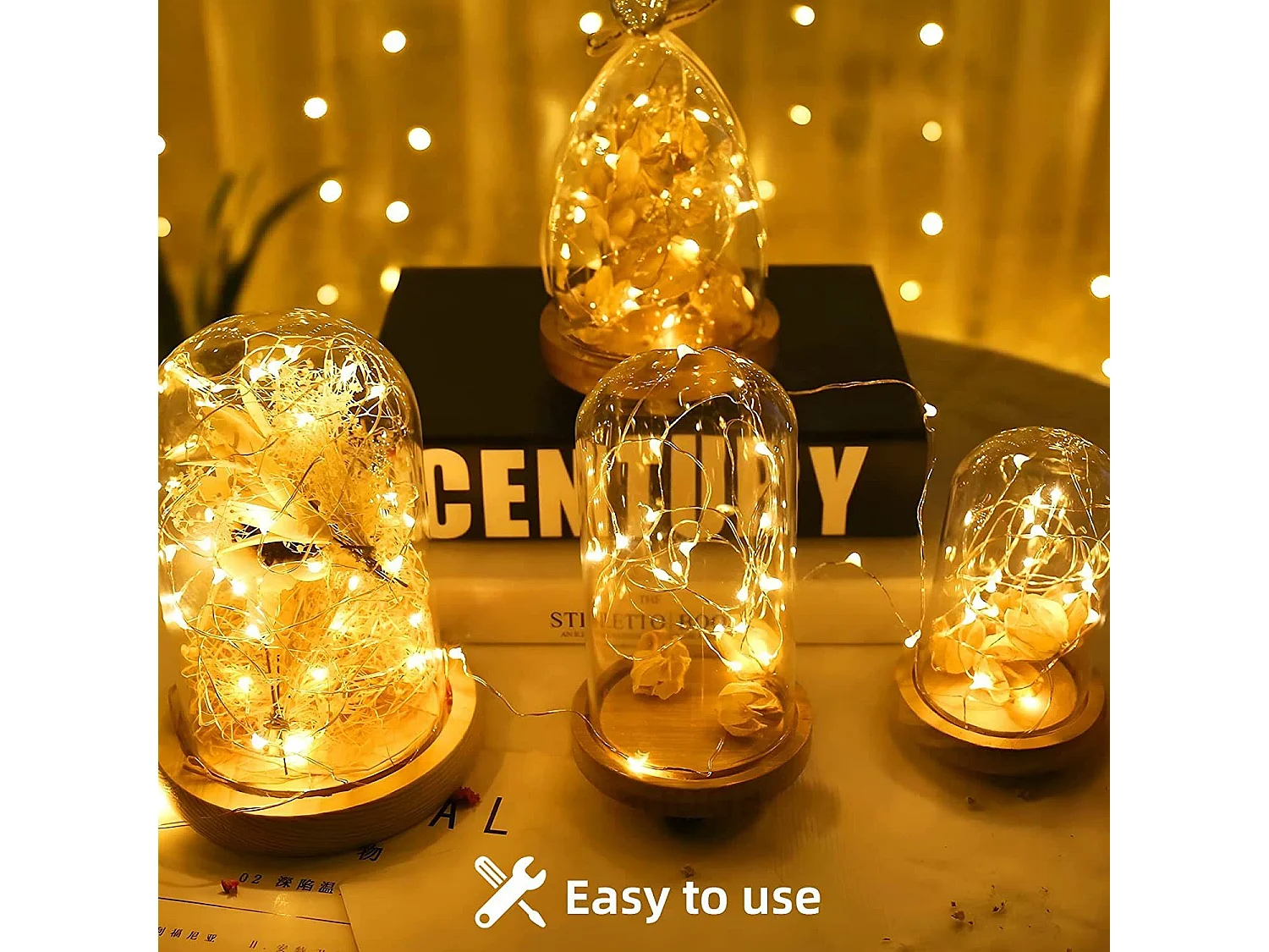 NETTLIFE Guirlande Lumineuse LED Pack de 8 Fil de Cuivre Blanc Chaud 2M avec Chaîne Lumineuse à Batterie