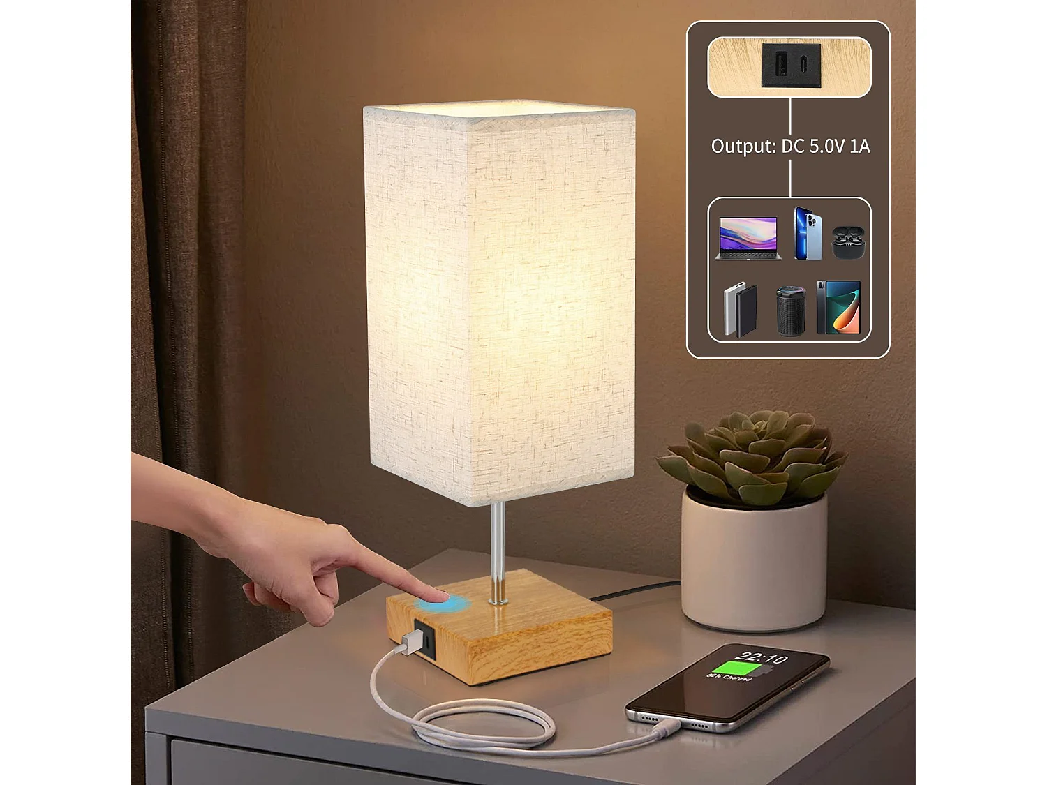 NETTLIFE Vintage USB dimmbare Touch-Tischlampe E27 mit Typ-C und USB-Ladefunktion ohne Glühbirne