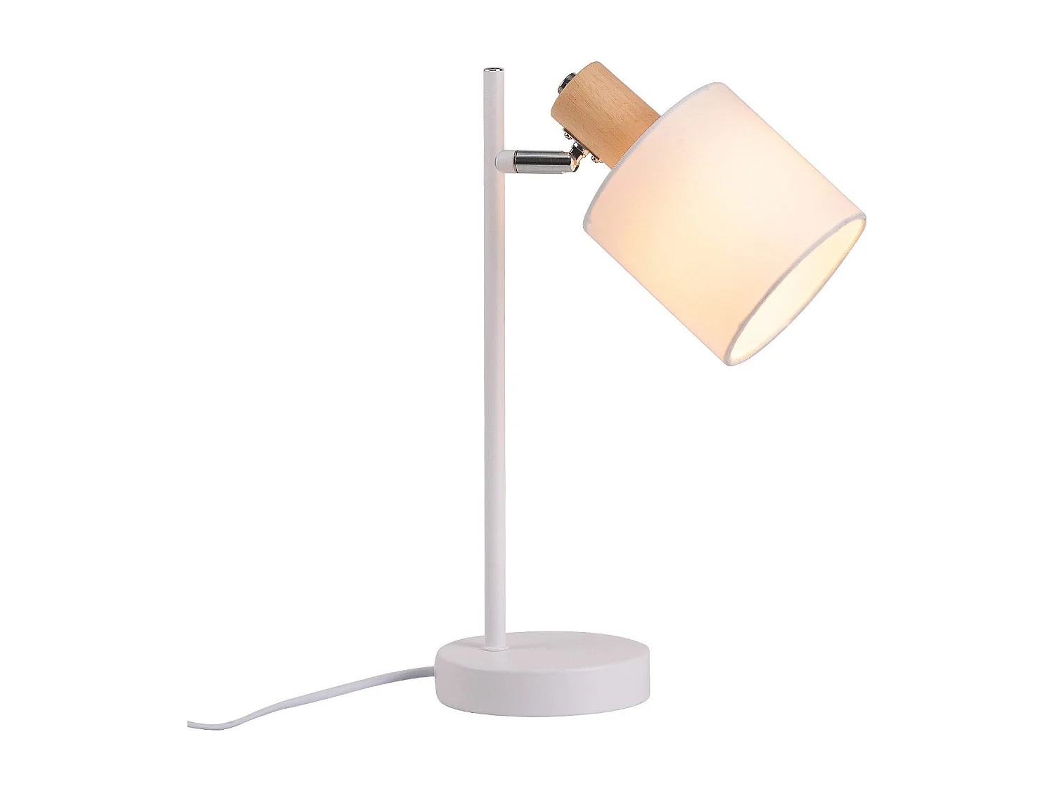 NETTLIFE Vintage Nachttischlampe aus Holz 35,5cm E14 weiß Stofflampenschirm mit Schalter Verstellbar ohne Leuchtmittel