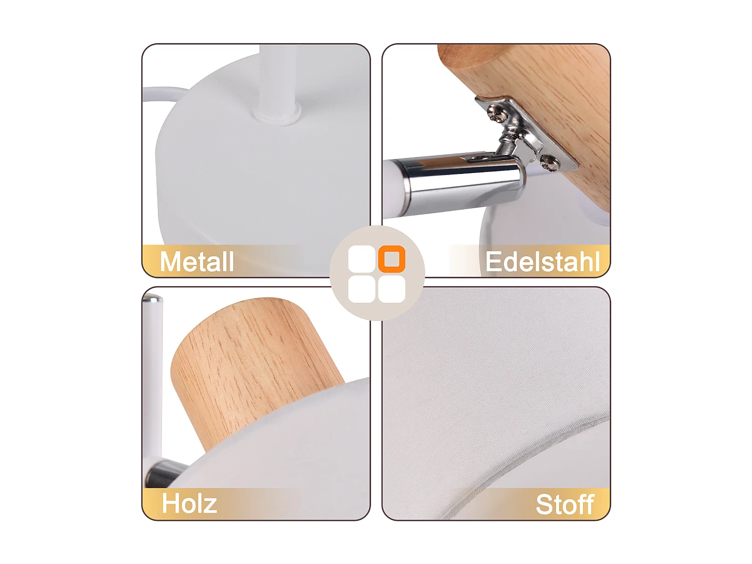 NETTLIFE Vintage Nachttischlampe aus Holz 35,5cm E14 weiß Stofflampenschirm mit Schalter Verstellbar ohne Leuchtmittel