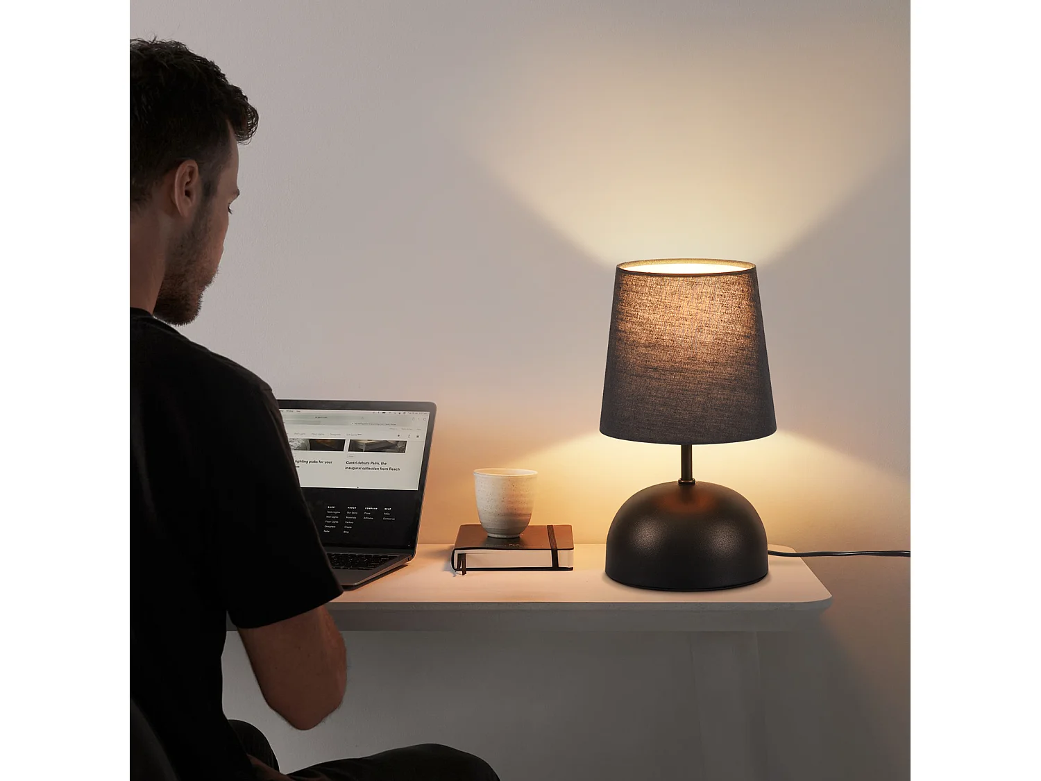 Lámpara de mesita de noche NETTLIFE, juego de 2, cable negro, tela pequeña, diseño moderno