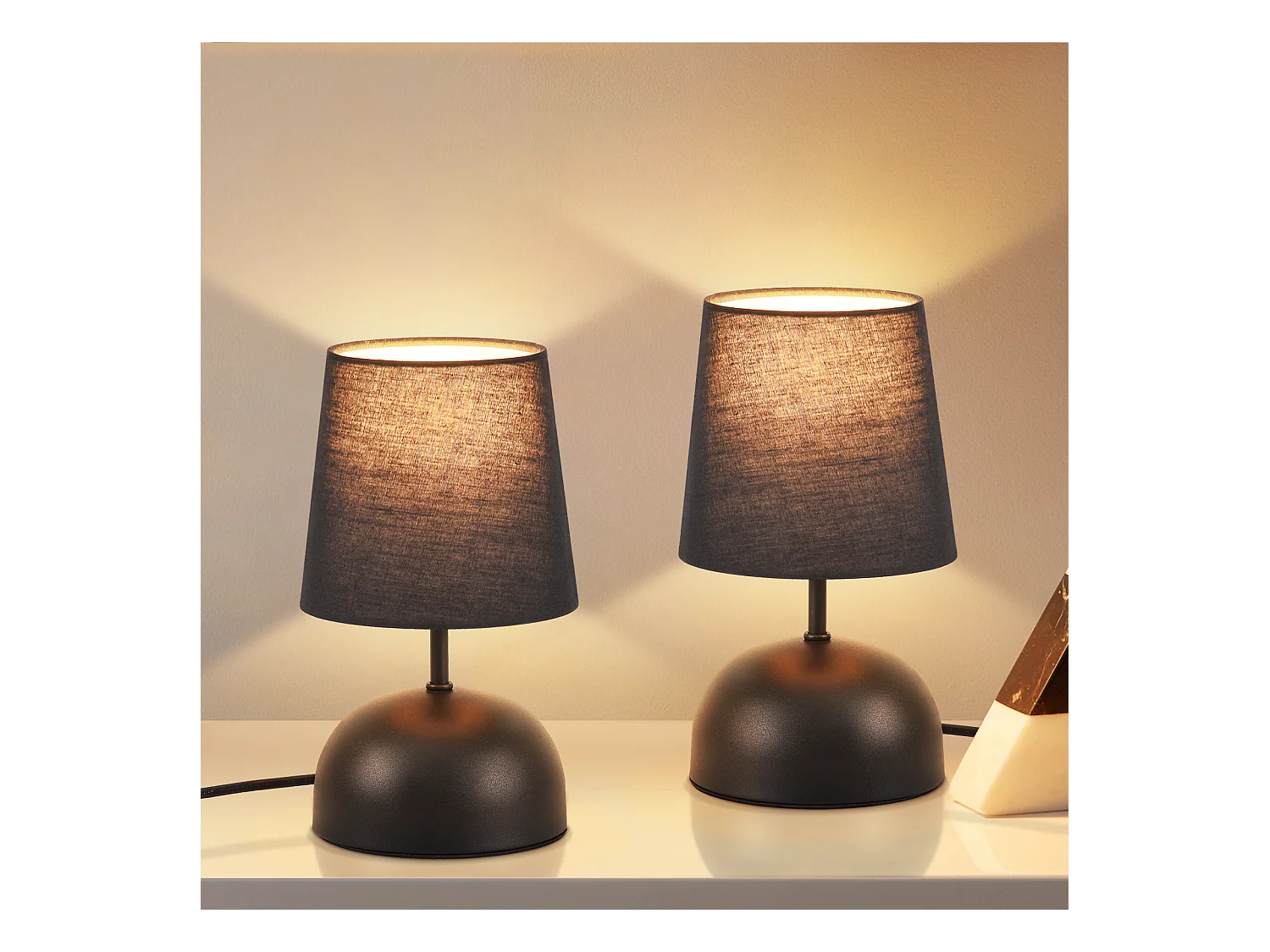 NETTLIFE Lampe de table de chevet lot de 2 avec câble noire petite tissu design moderne