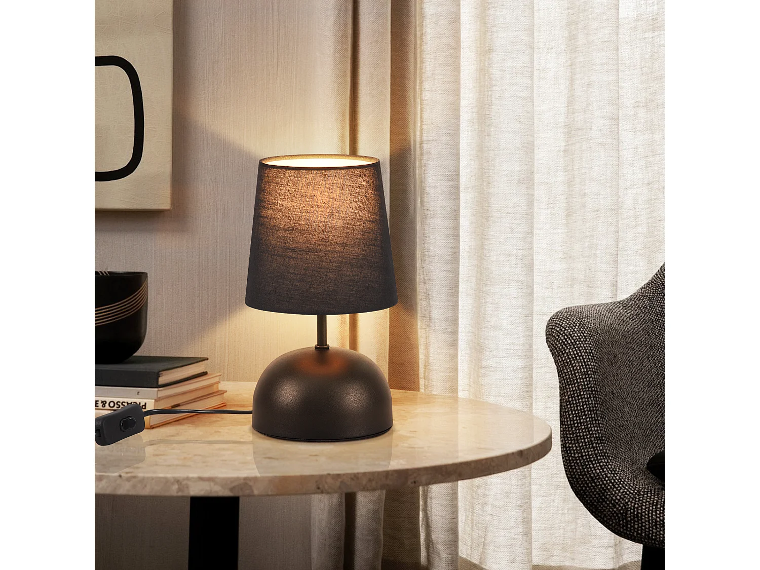 NETTLIFE Nachtkastje Lamp Set van 2 met Zwarte Kabel Kleine Stof Modern Design