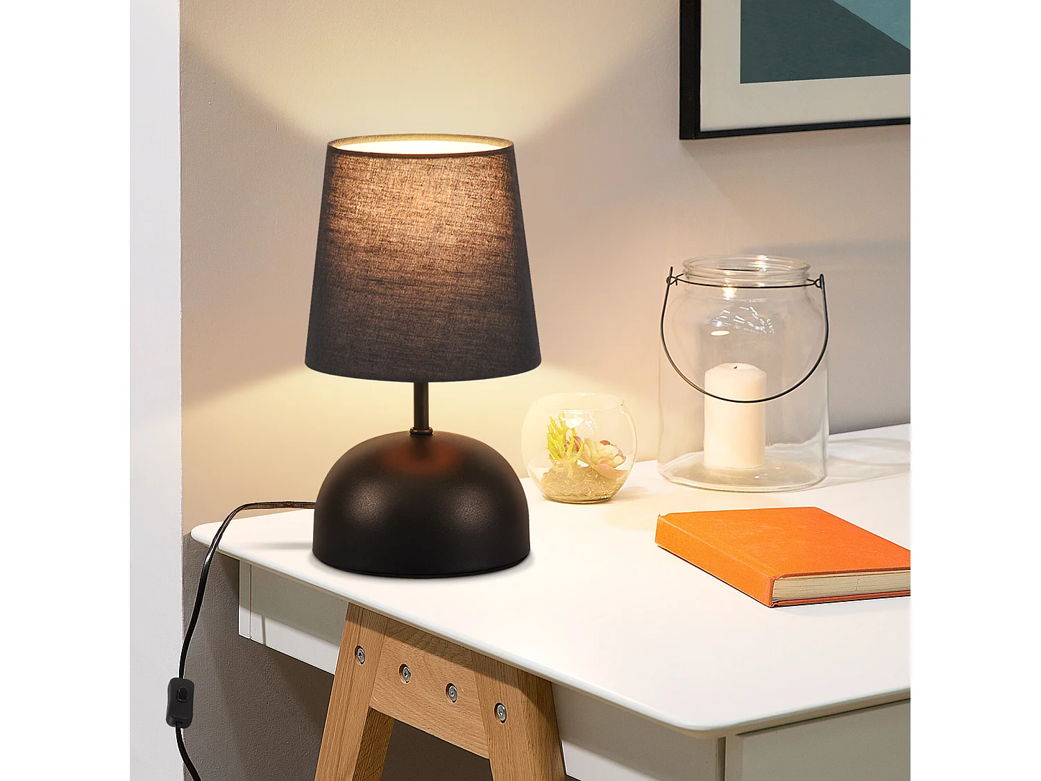 NETTLIFE Nachtkastje Lamp Set van 2 met Zwarte Kabel Kleine Stof Modern Design