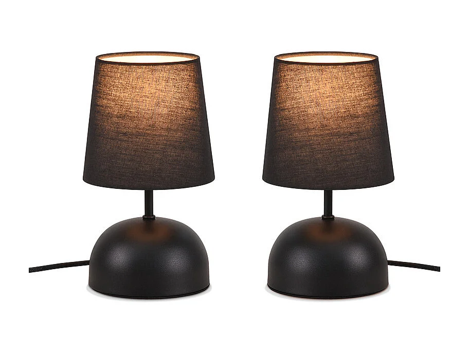 NETTLIFE Lampe de table de chevet lot de 2 avec câble noire petite tissu design moderne