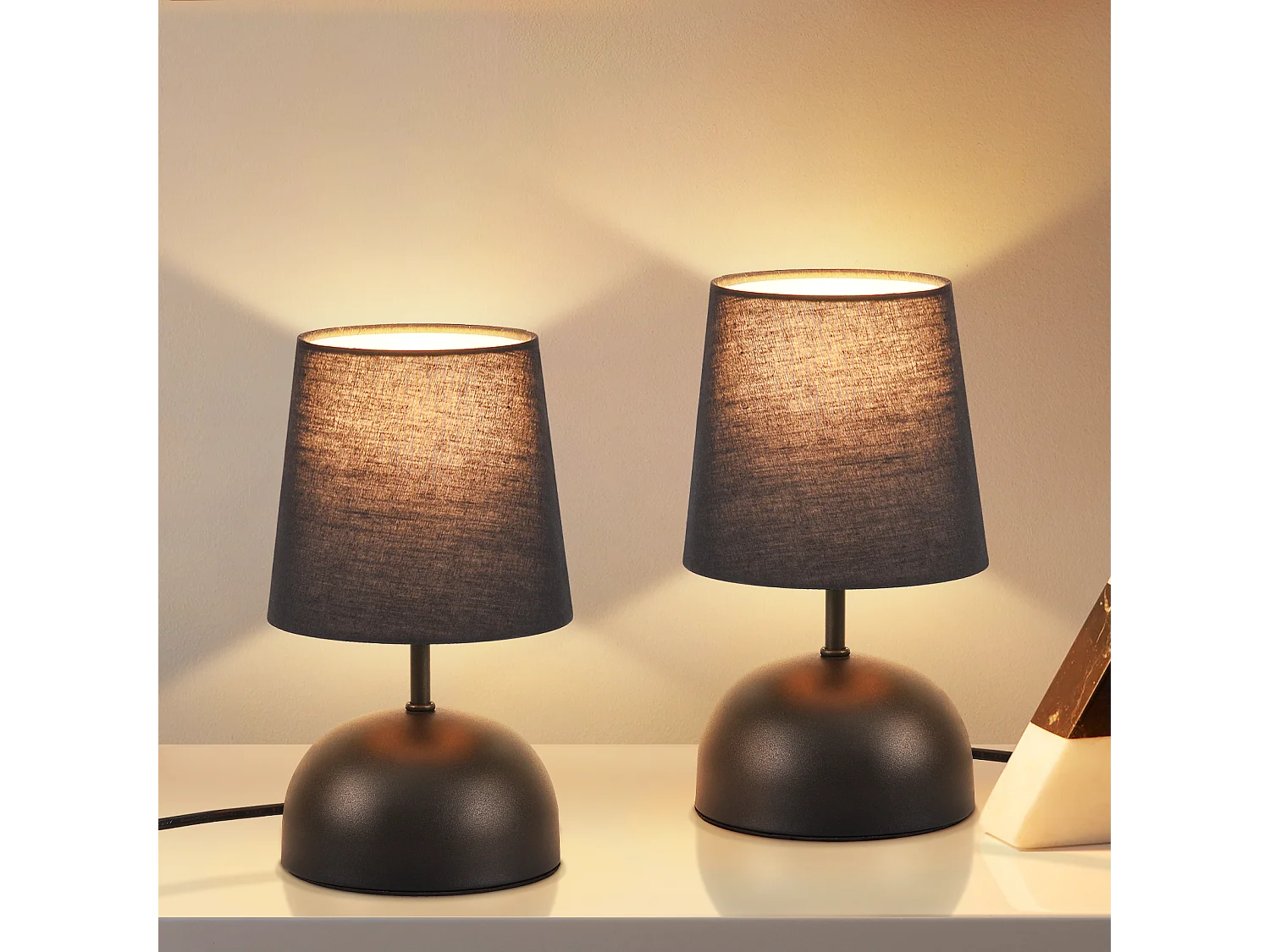 NETTLIFE Lampe de table de chevet lot de 2 avec câble noire petite tissu design moderne