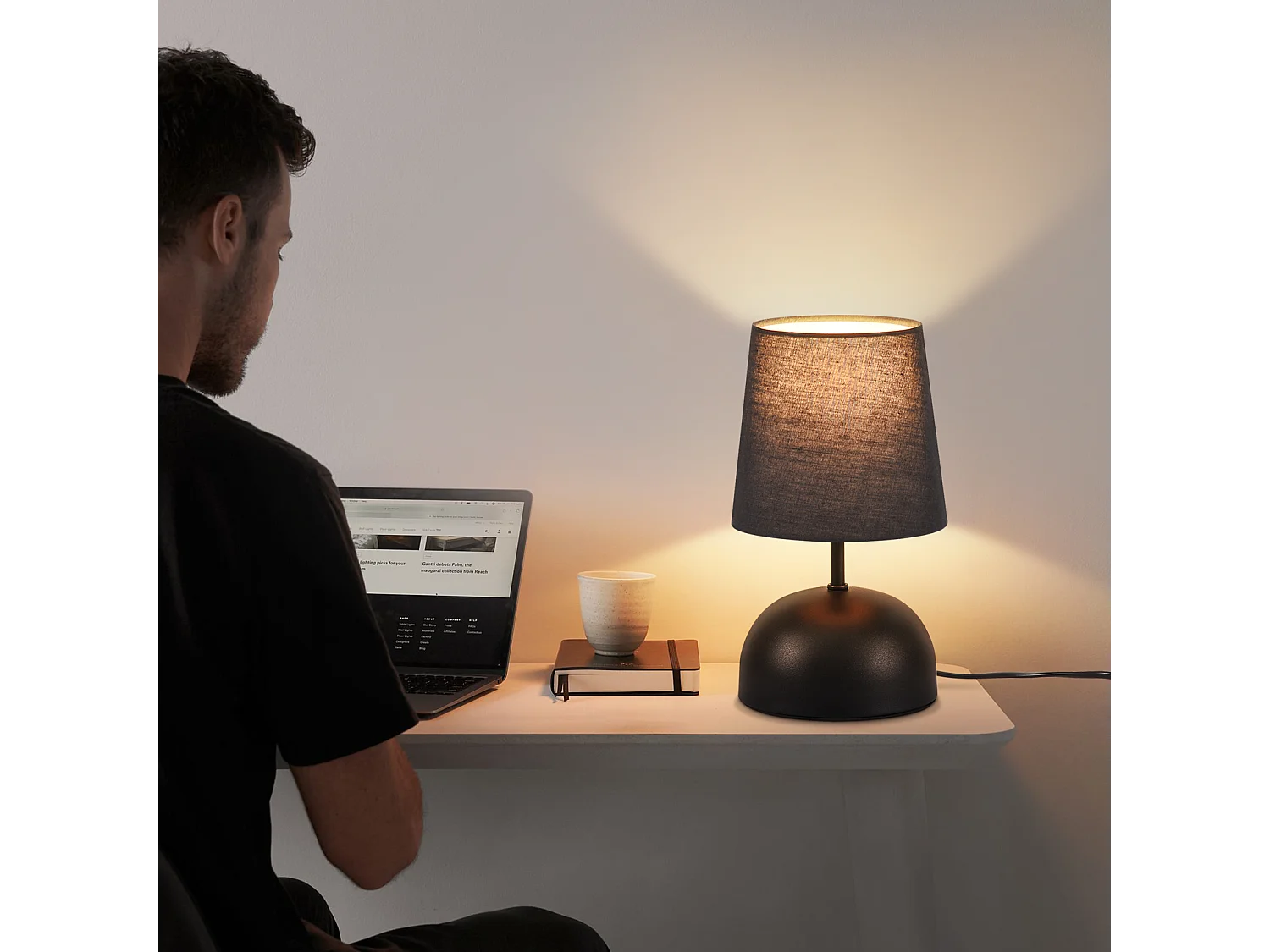 NETTLIFE Lampe de table de chevet lot de 2 avec câble noire petite tissu design moderne